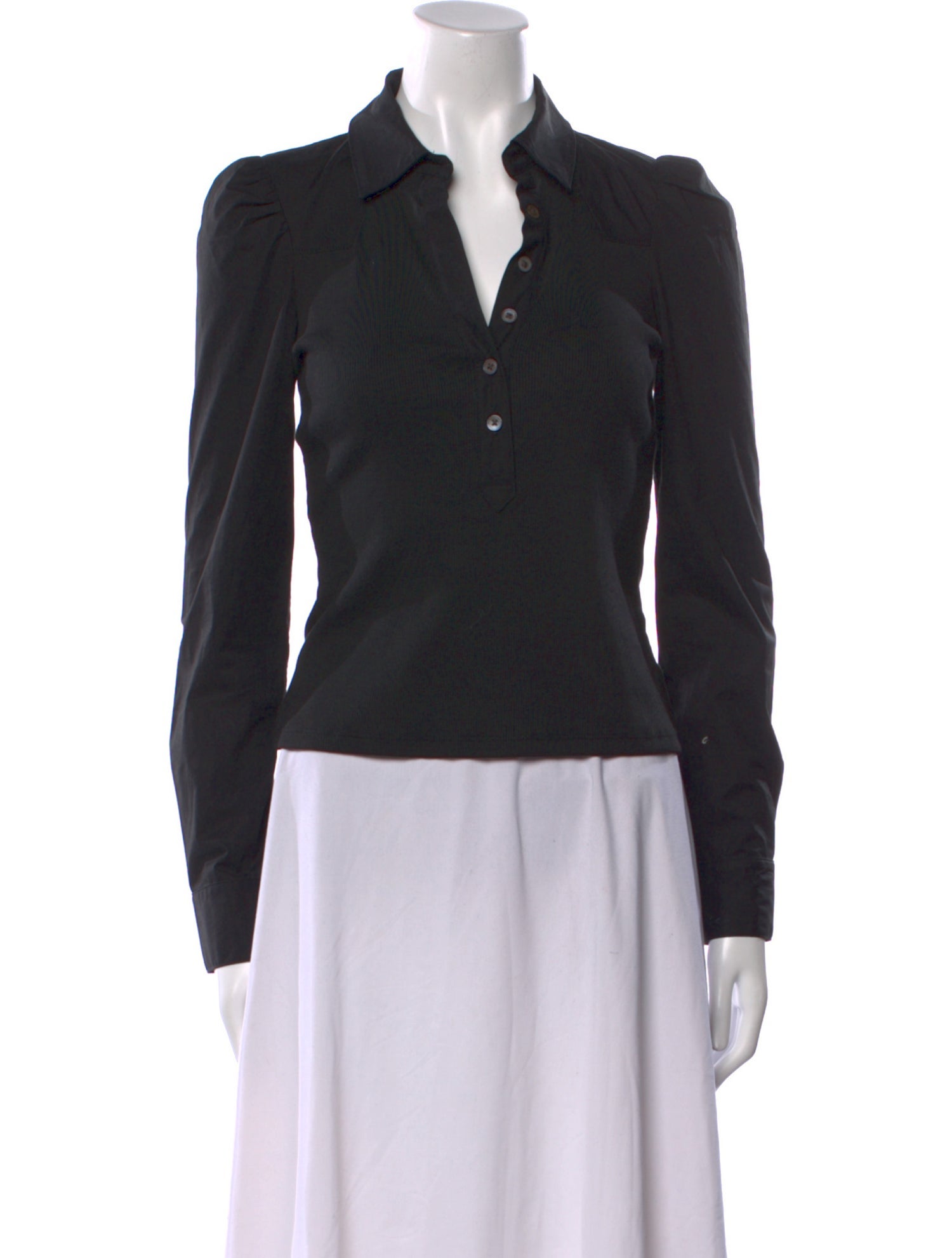 Veronica Beard V-Neck Long Sleeve Polo