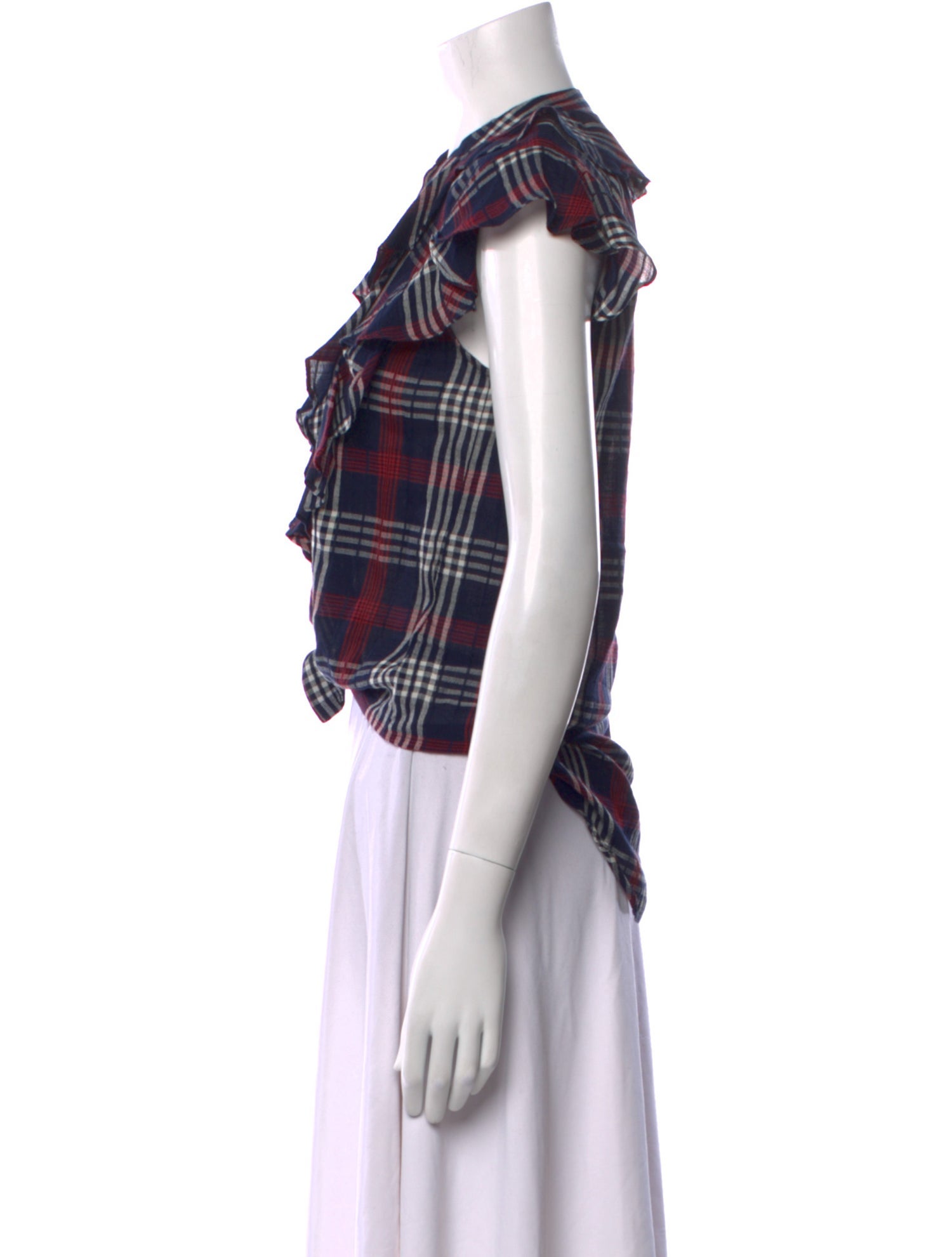 Veronica Beard Plaid Print V-Neck Crop Top