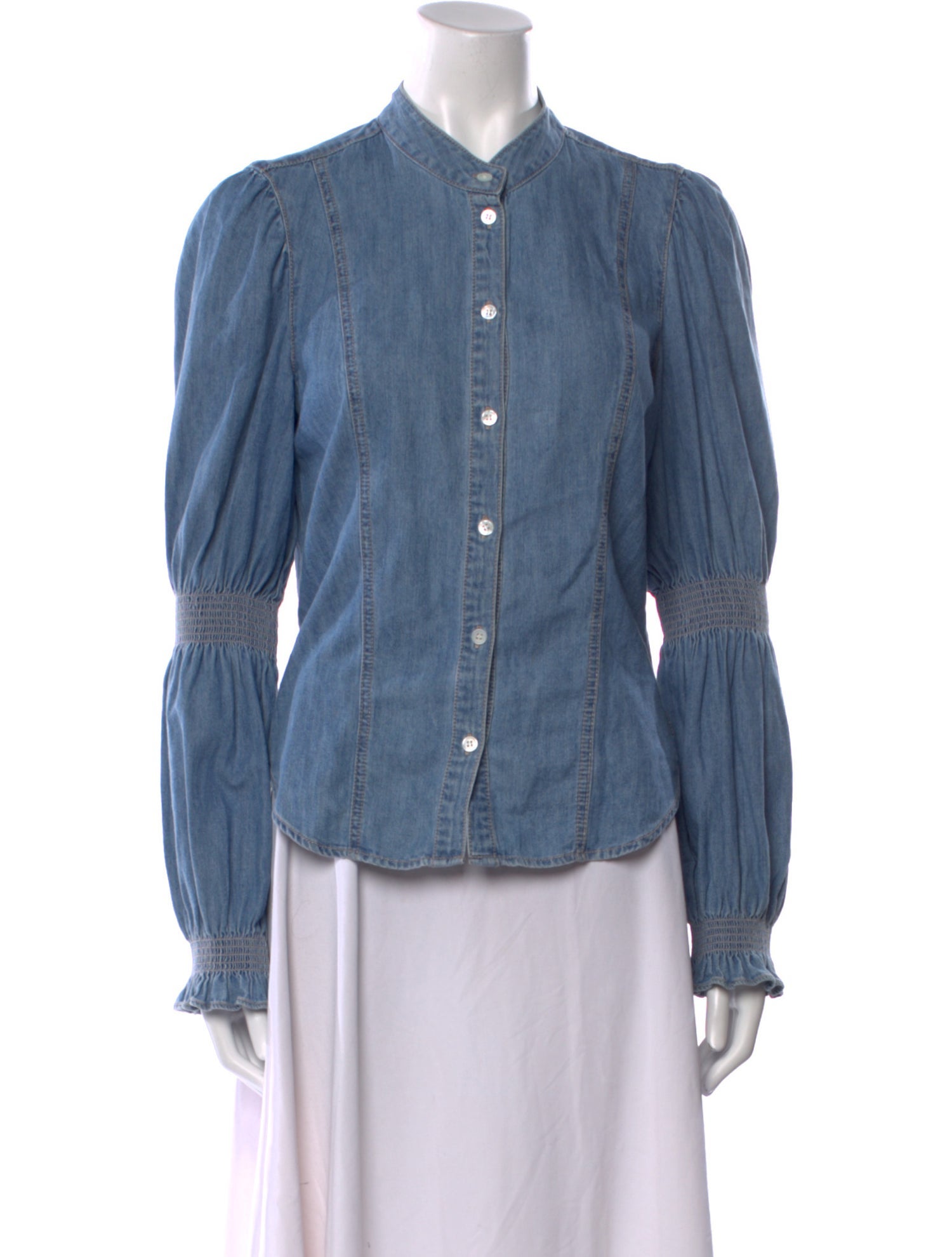 Veronica Beard Crew Neck Long Sleeve Button-Up Top