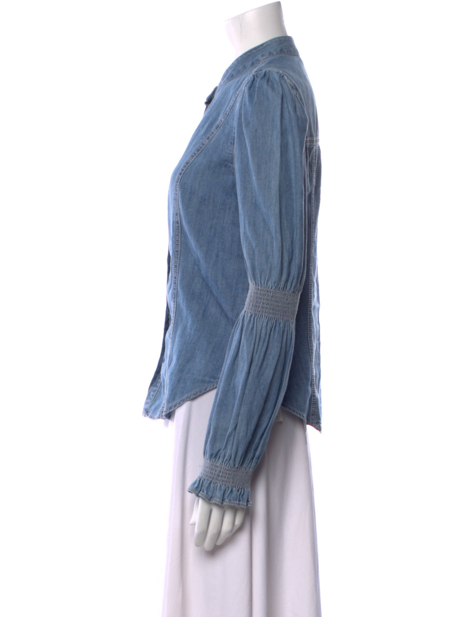 Veronica Beard Crew Neck Long Sleeve Button-Up Top