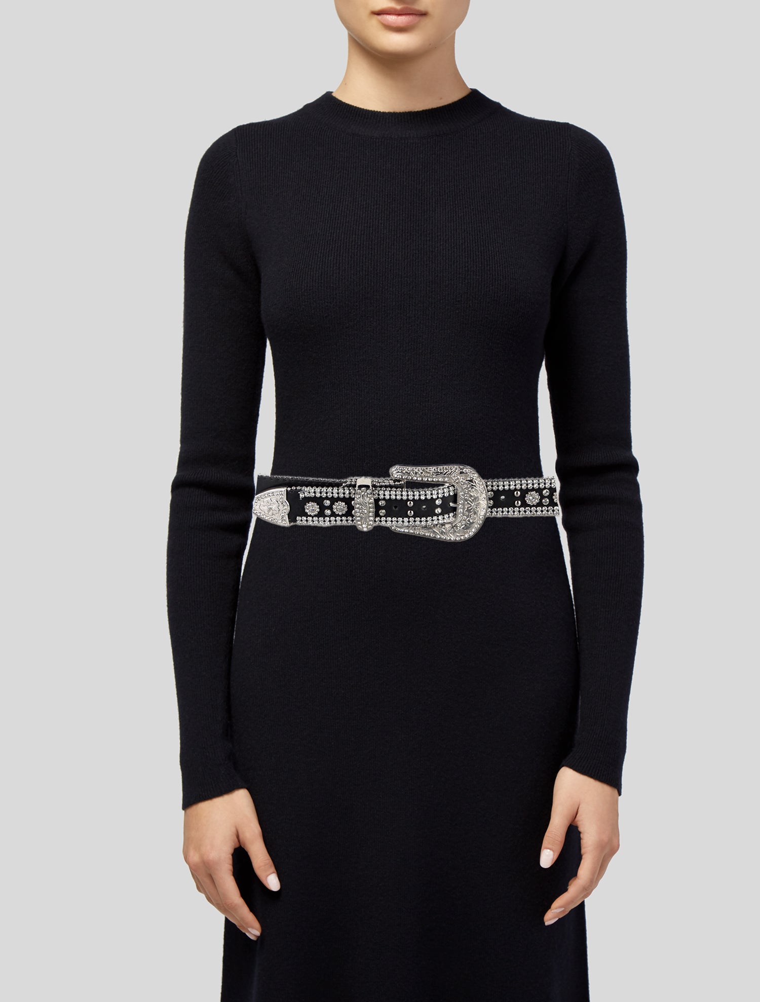Veronica Beard Leather Crystal Embellishments Belt