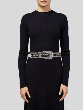 Veronica Beard Leather Crystal Embellishments Belt