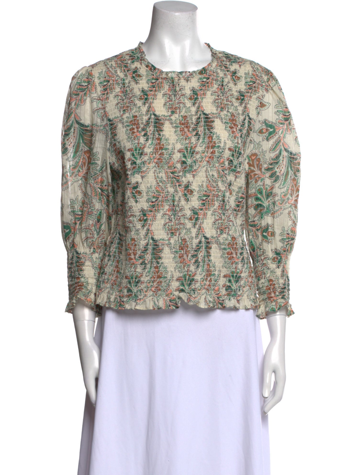 Veronica Beard Floral Print Crew Neck Blouse
