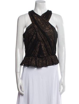 Veronica Beard Lace Pattern Halterneck Crop Top