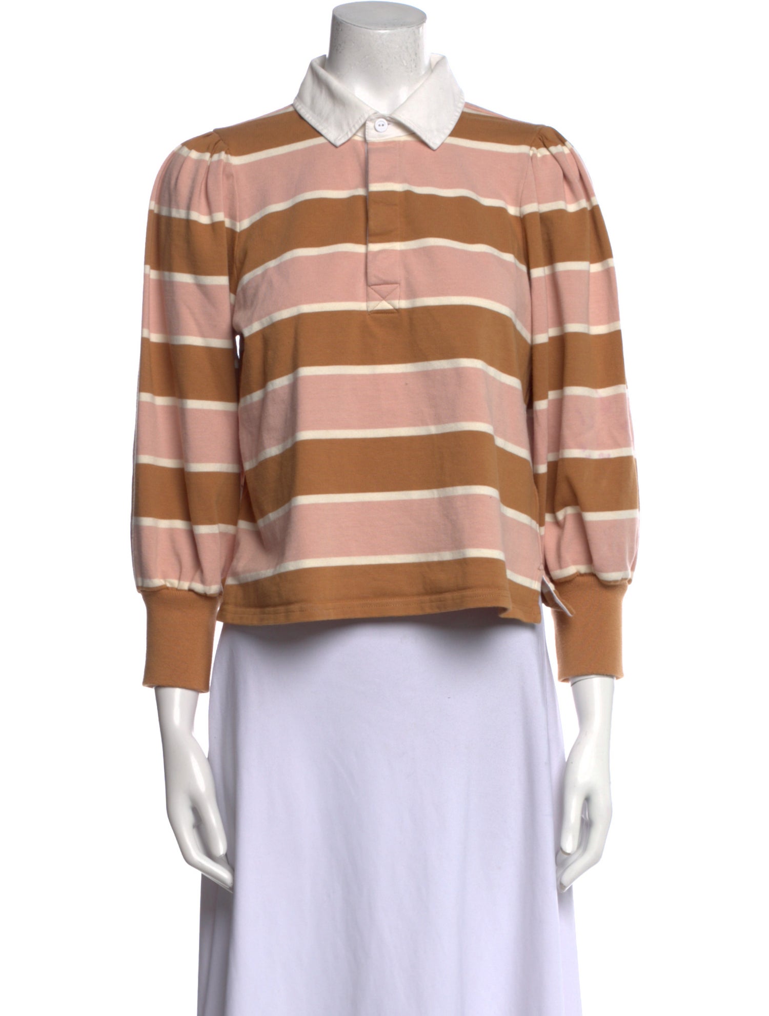 Veronica Beard Striped Three-Quarter Sleeve Crop Top