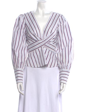 Veronica Beard Striped V-Neck Crop Top