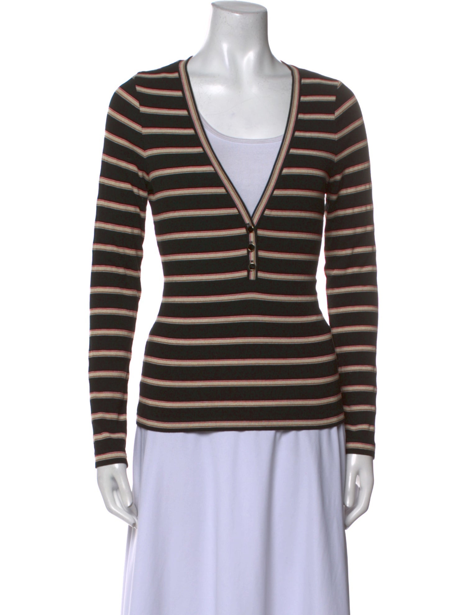 Veronica Beard Striped V-Neck Top