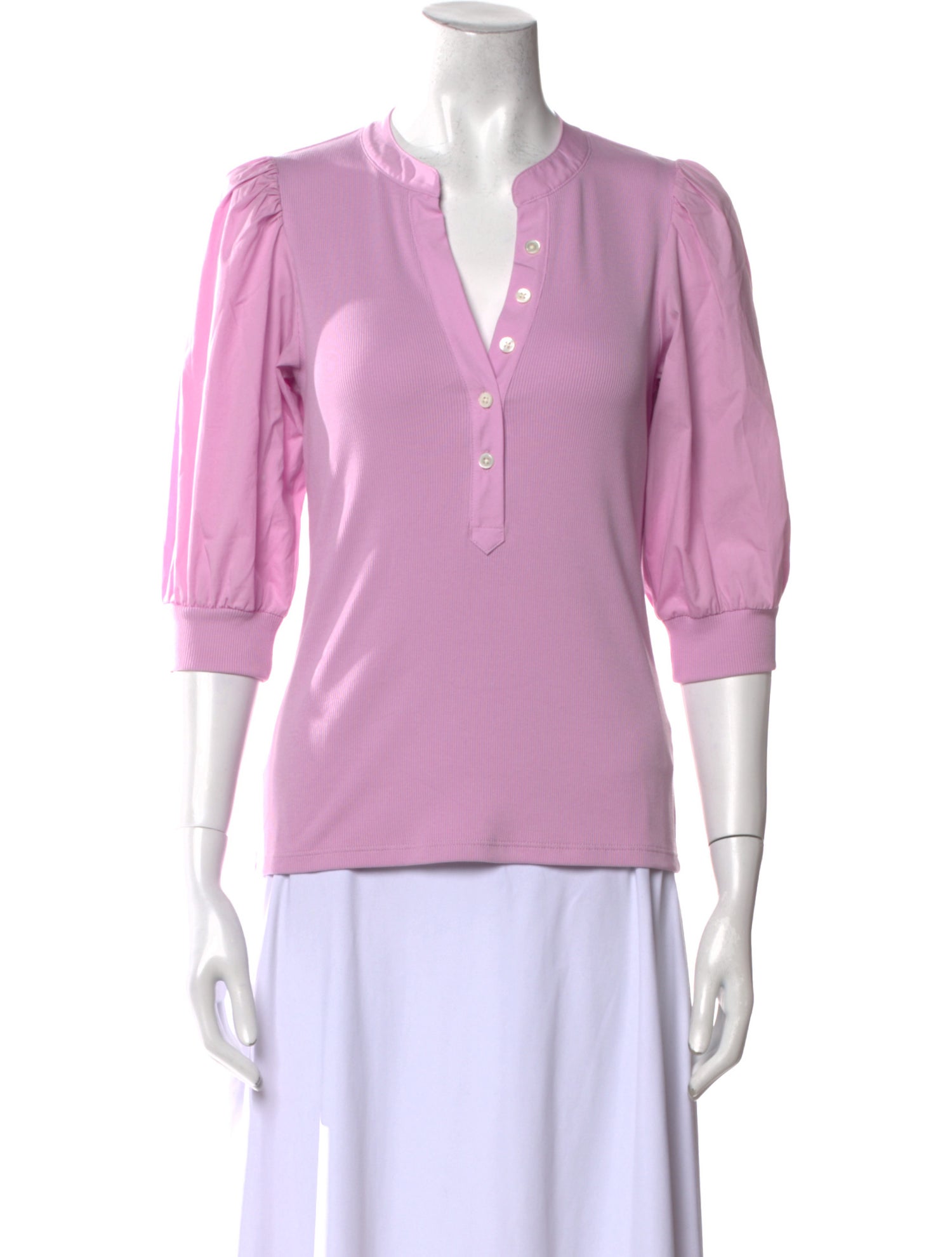 Veronica Beard V-Neck Three-Quarter Sleeve Polo
