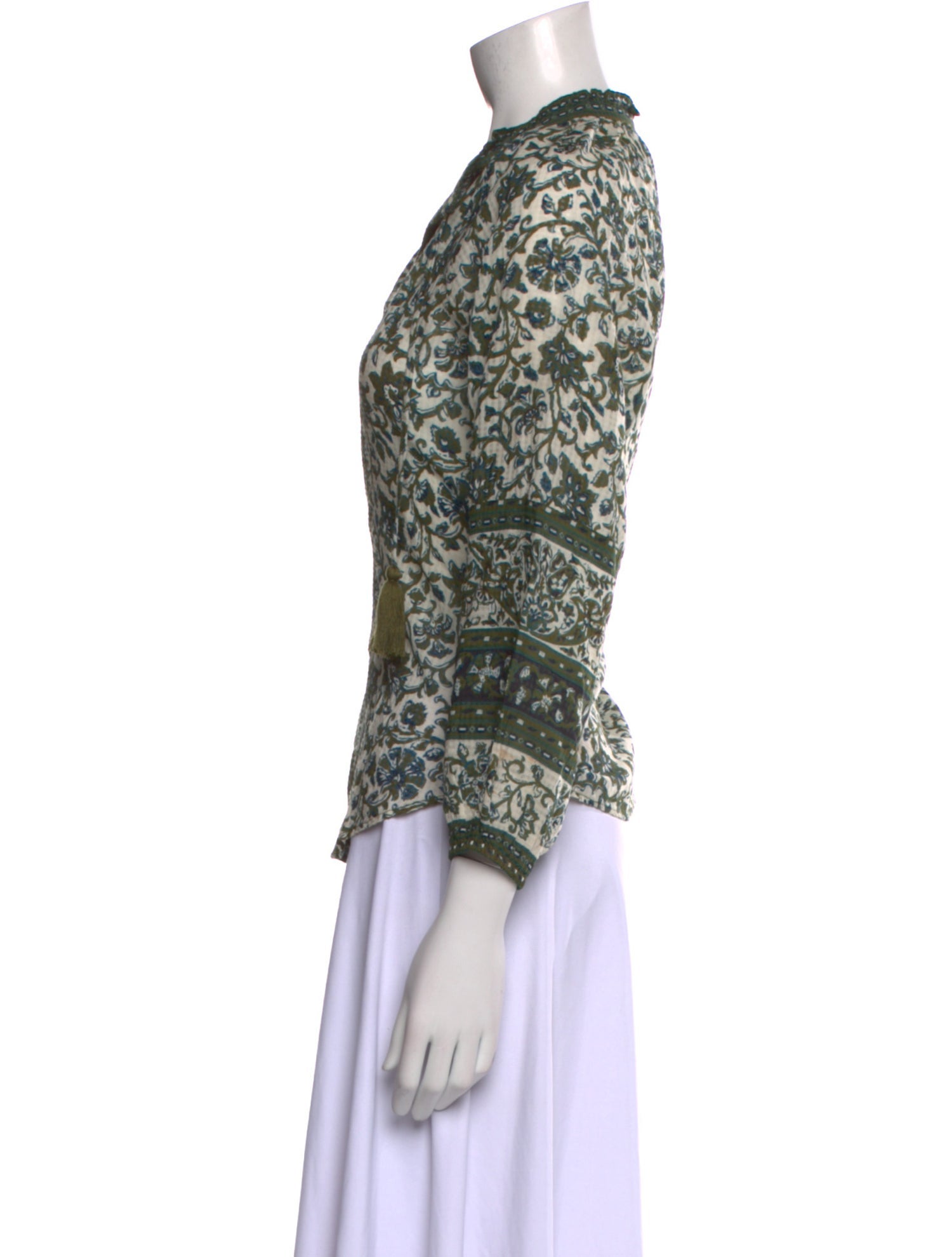 Veronica Beard Printed V-Neck Button-Up Top