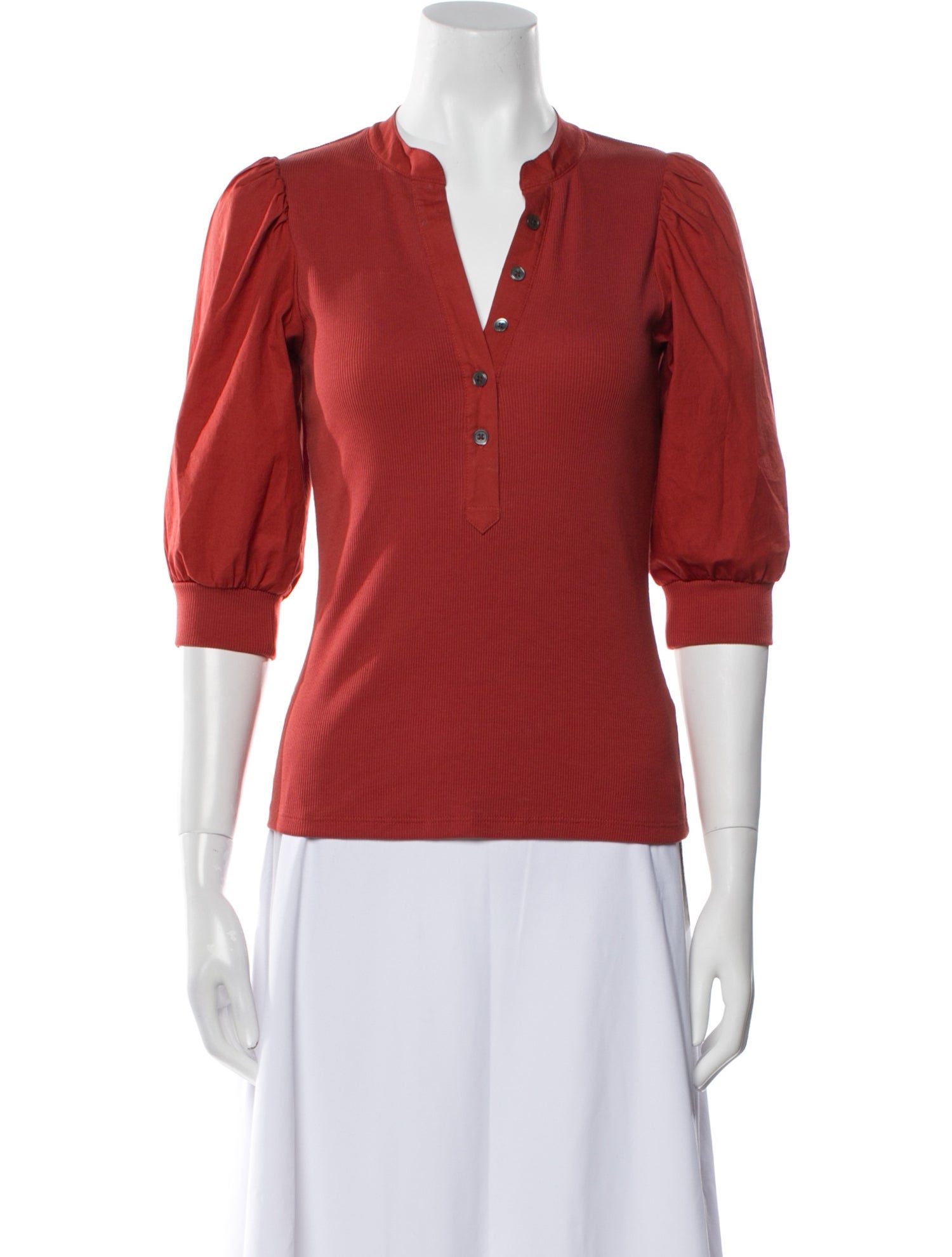 Veronica Beard V-Neck Three-Quarter Sleeve Polo