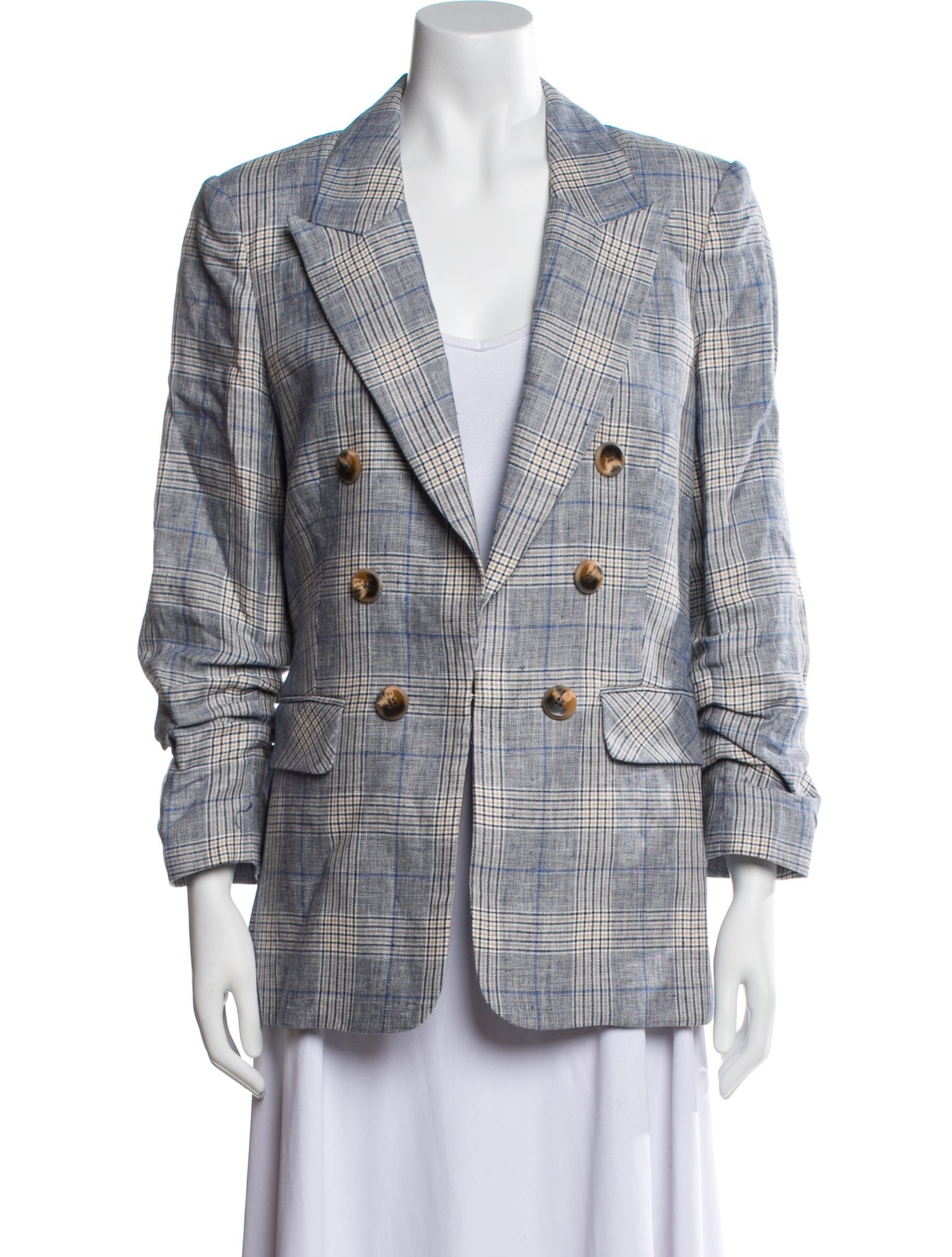 Veronica Beard Linen Plaid Print Blazer