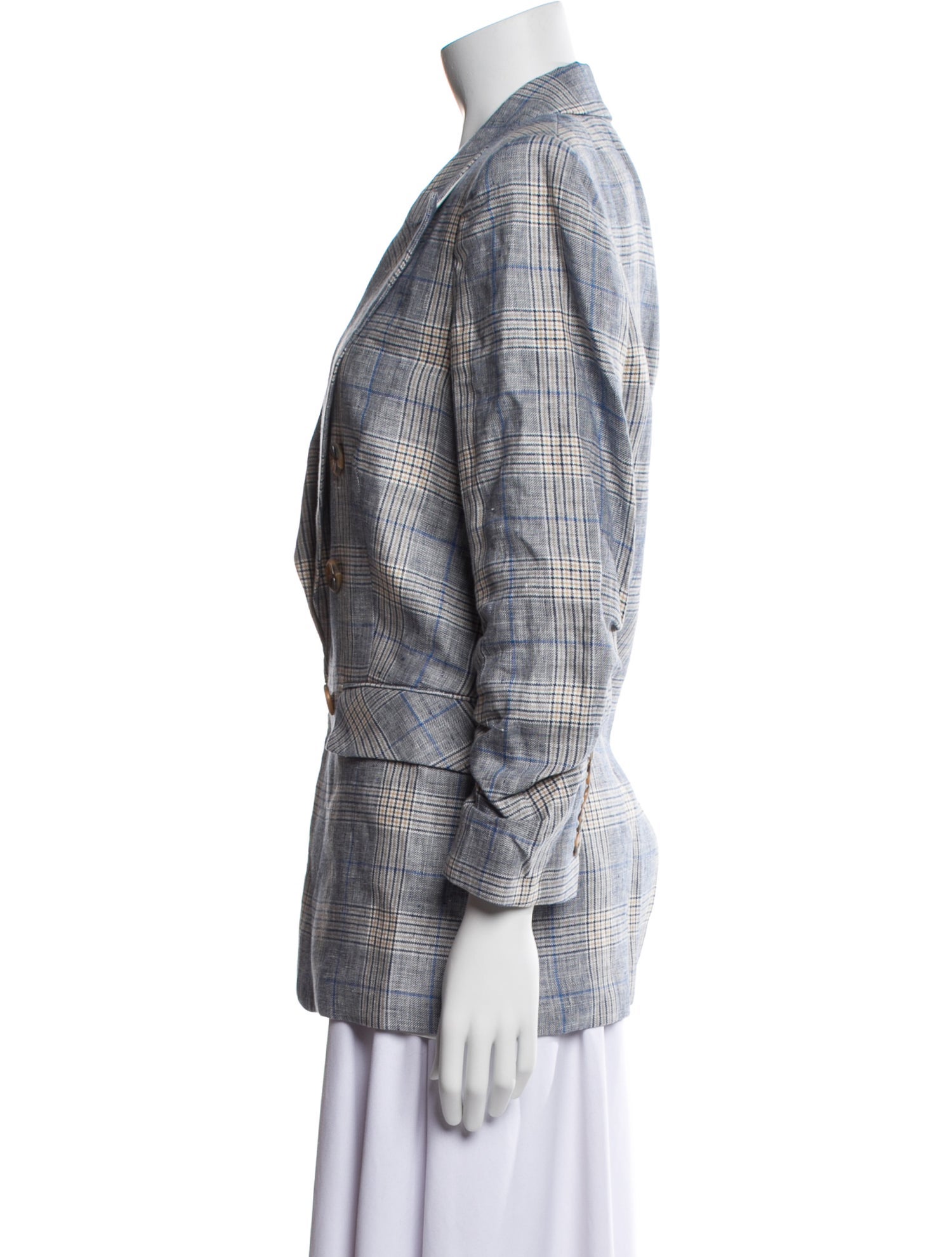 Veronica Beard Linen Plaid Print Blazer
