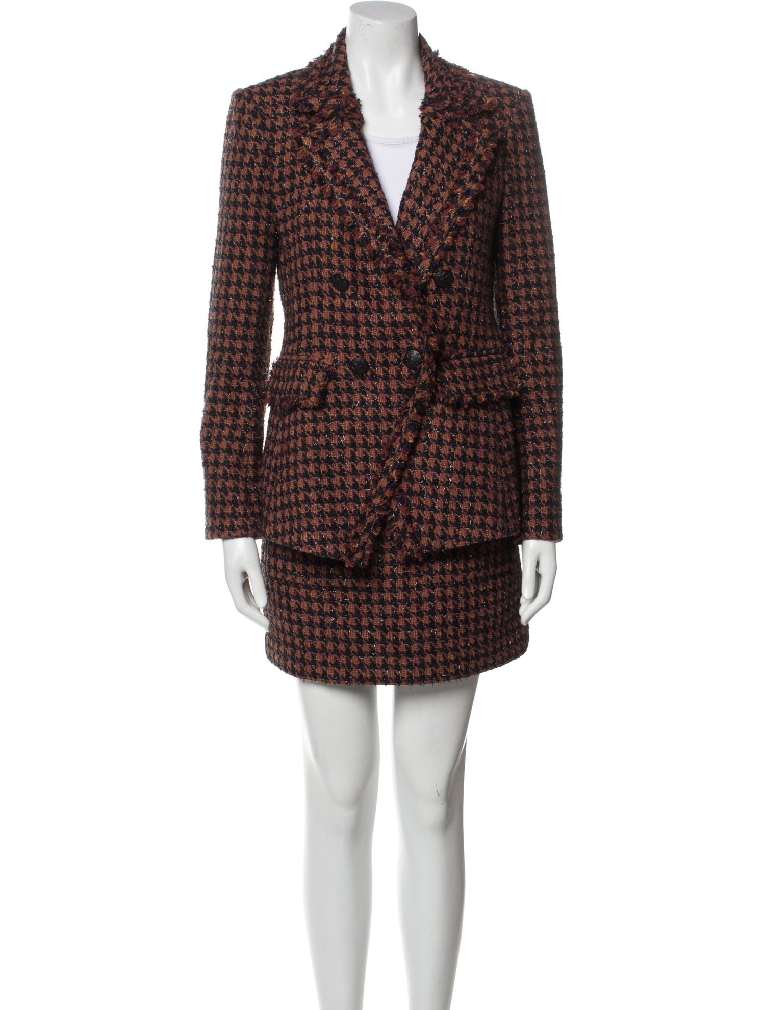 Veronica Beard Houndstooth Print Glitter Accents Skirt Set