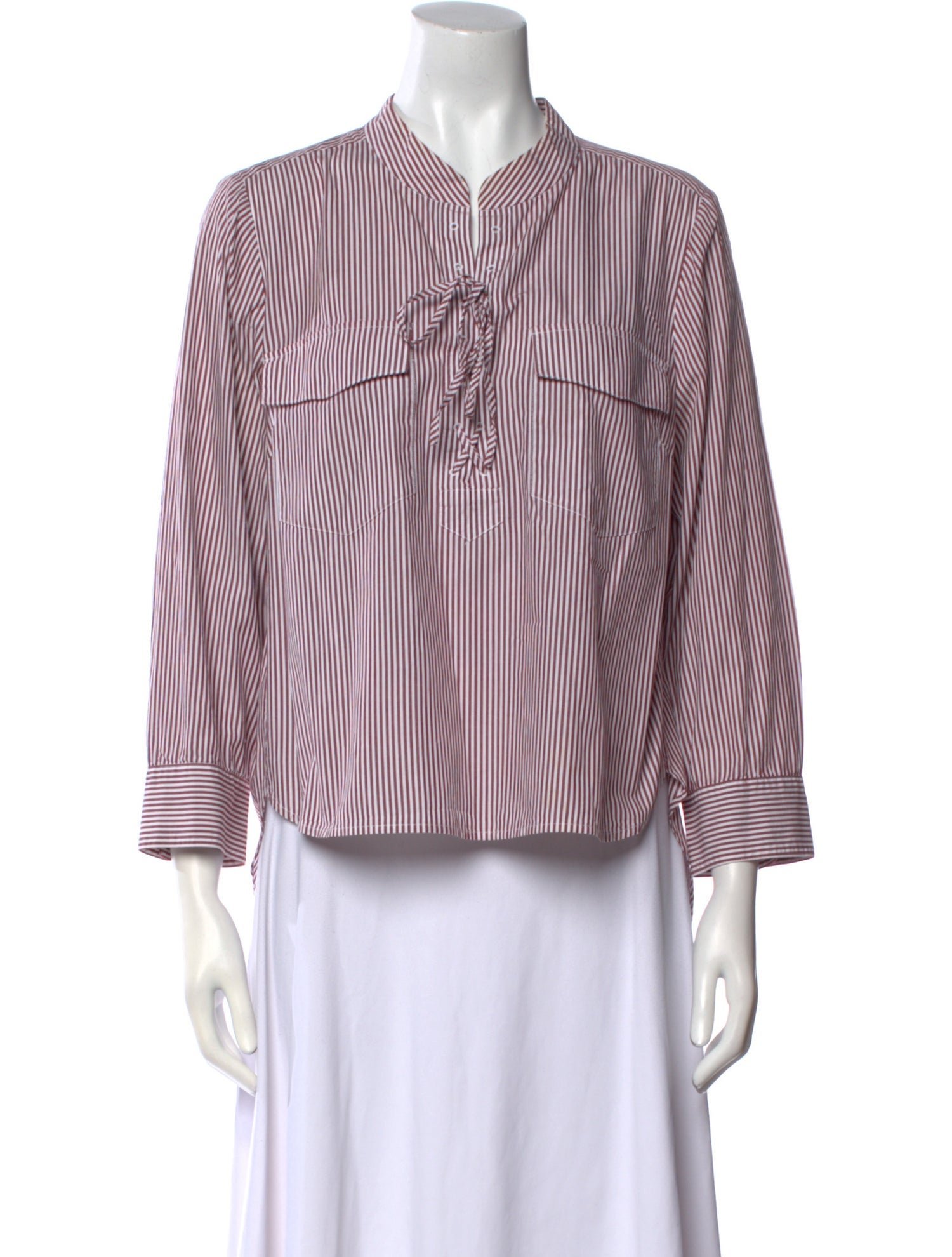 Veronica Beard Striped Three-Quarter Sleeve Button-Up Top