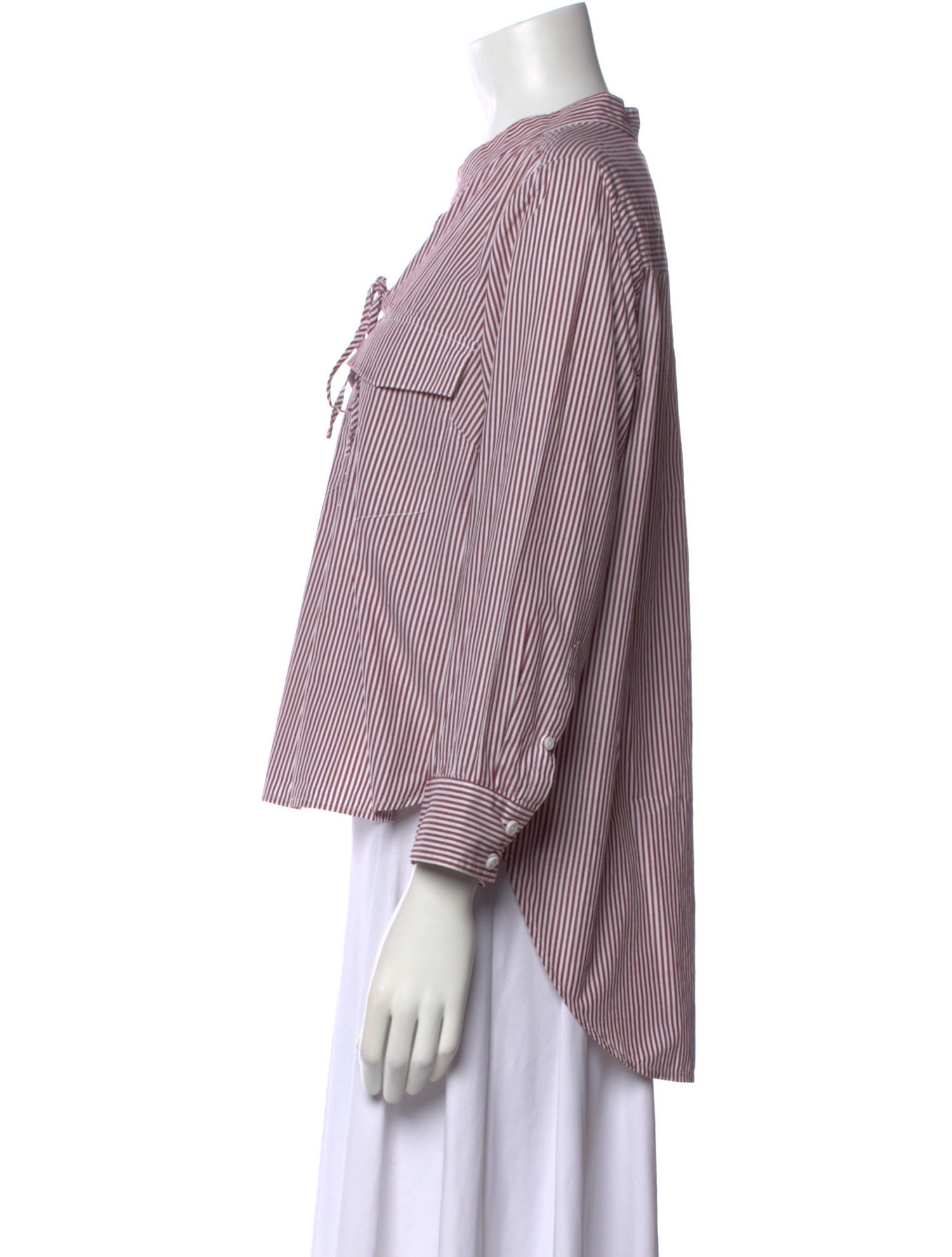 Veronica Beard Striped Three-Quarter Sleeve Button-Up Top