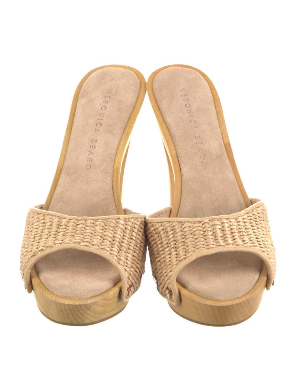 Veronica Beard Straw Slides Neutrals Platform - image 3