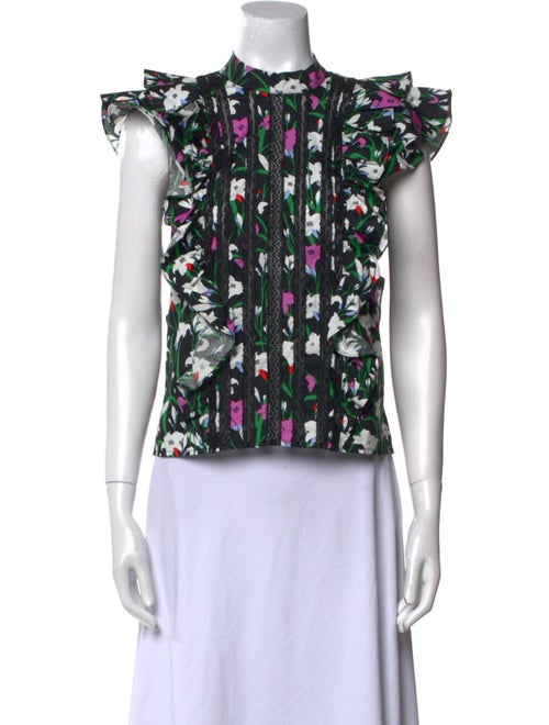 Veronica Beard Floral Print Mock Neck Crop Top