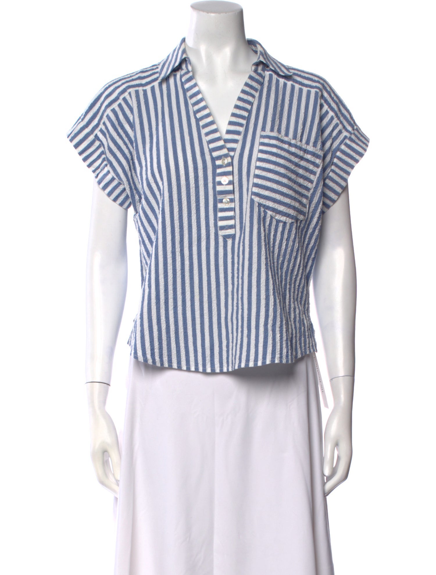 Veronica Beard Striped V-Neck Button-Up Top
