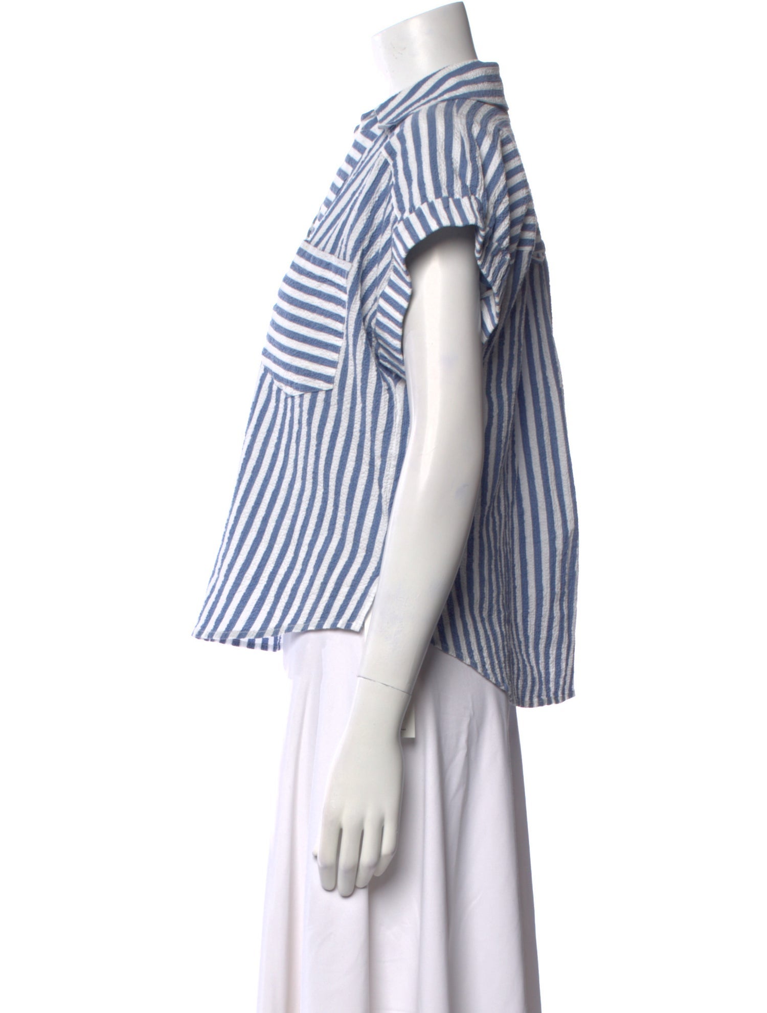 Veronica Beard Striped V-Neck Button-Up Top