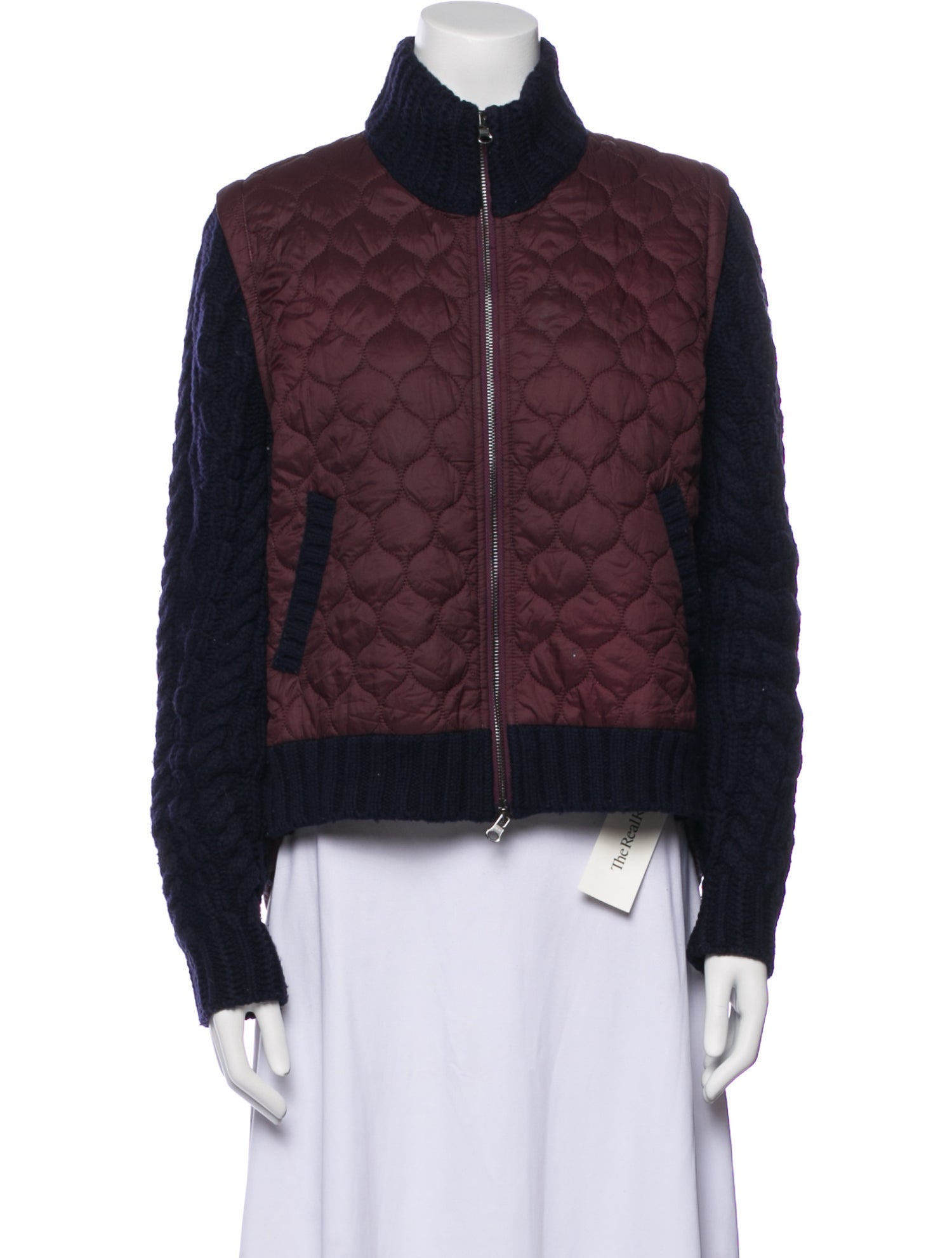 Veronica Beard Nylon Colorblock Pattern Bomber Jacket