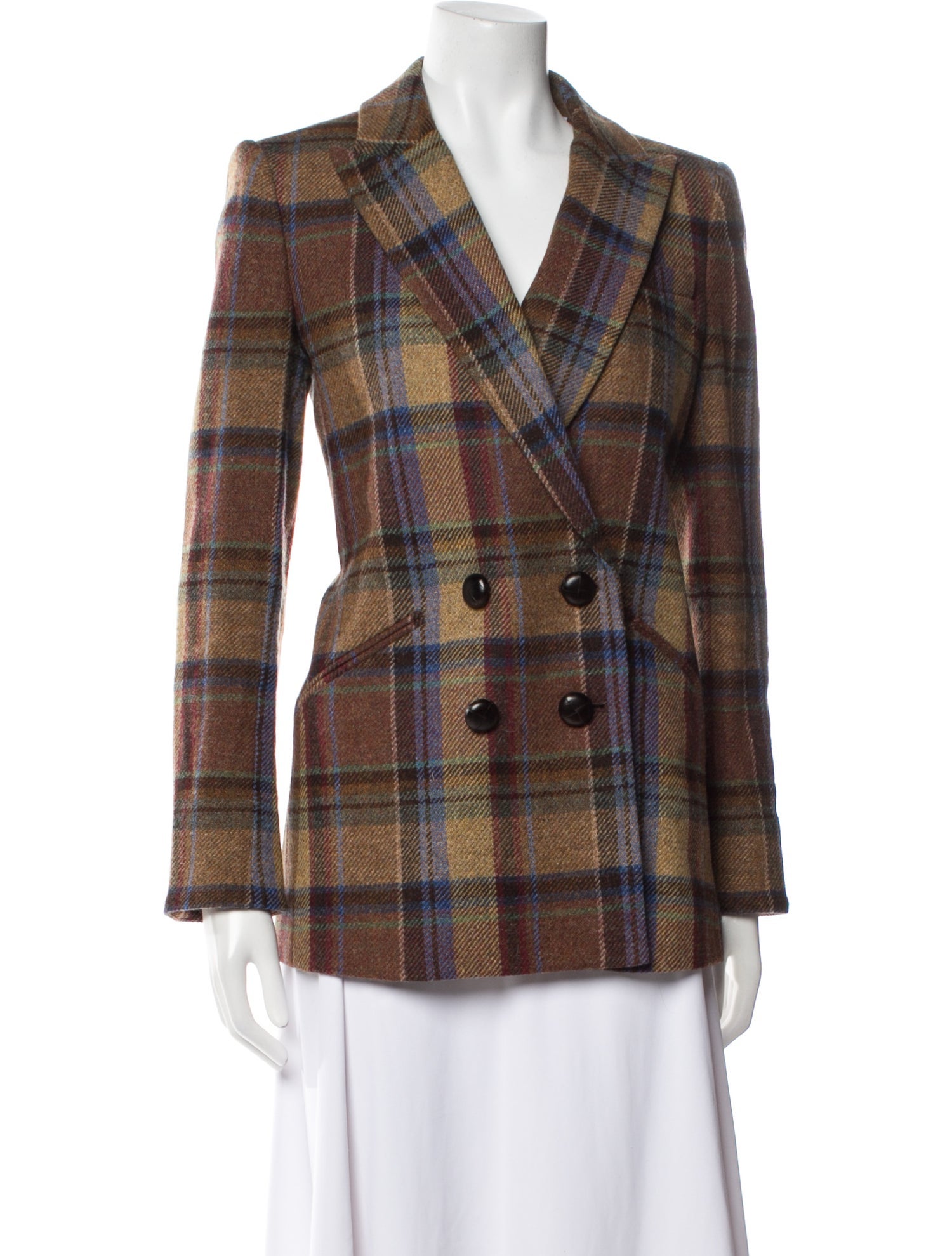 Veronica Beard Virgin Wool Plaid Print Blazer