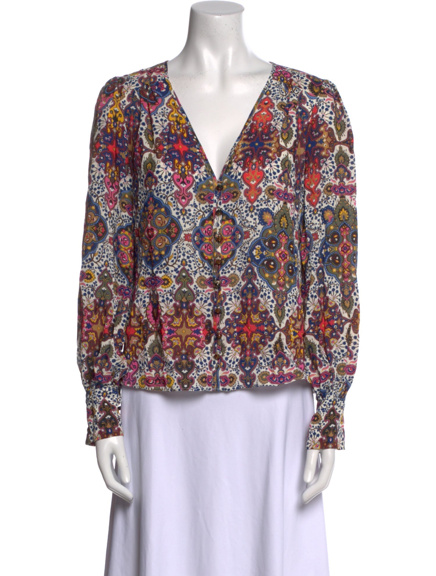 Veronica Beard Floral Print V-Neck Blouse