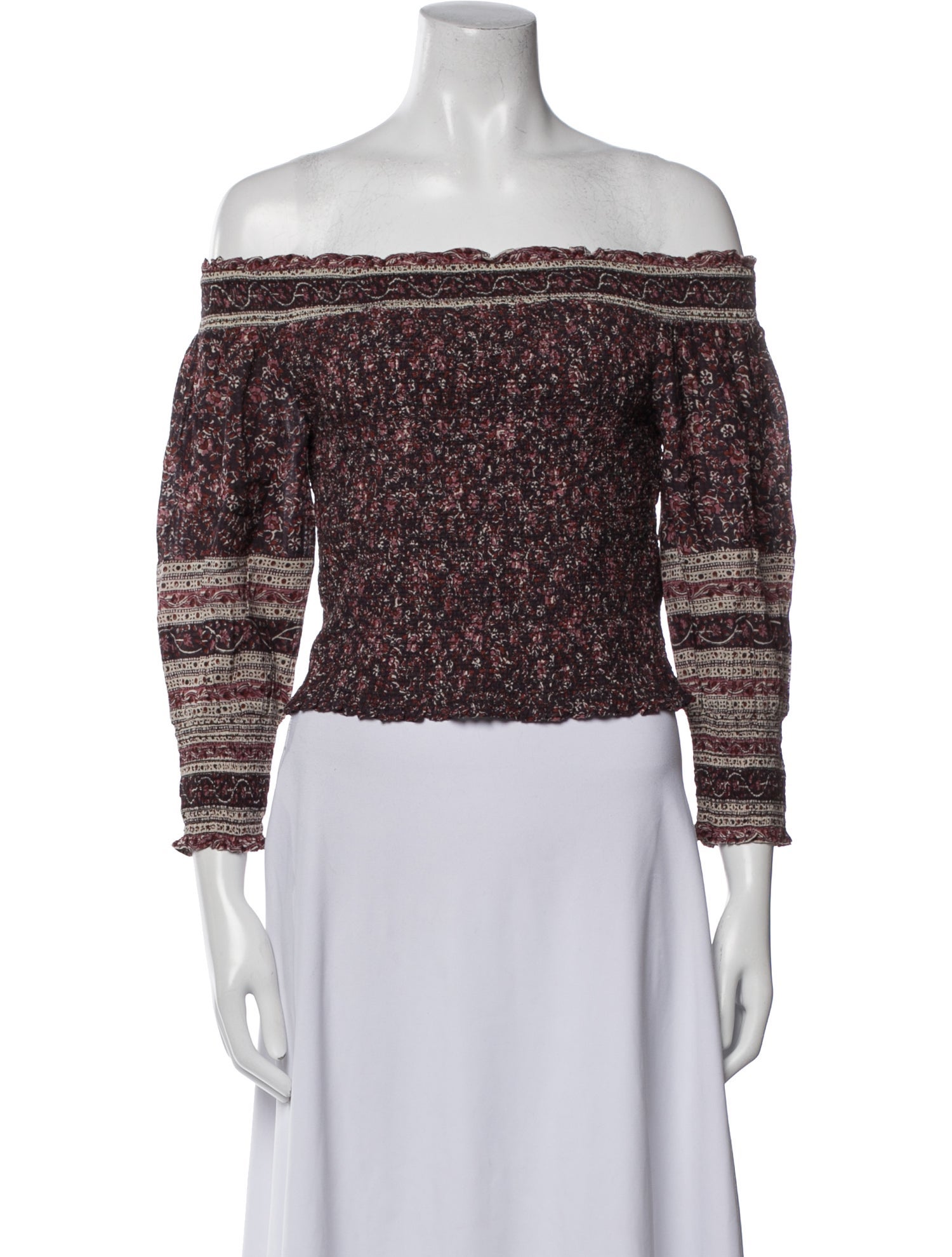 Veronica Beard Printed Off-The-Shoulder Crop Top w/ Tags