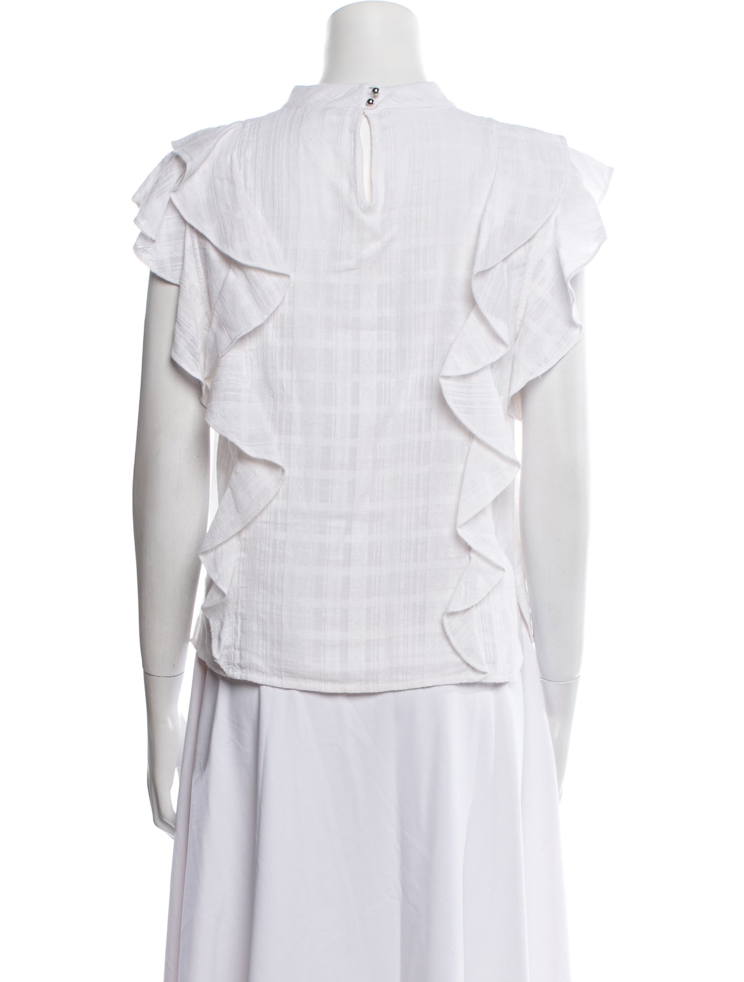 Veronica Beard Mock Neck Short Sleeve Button-Up Top