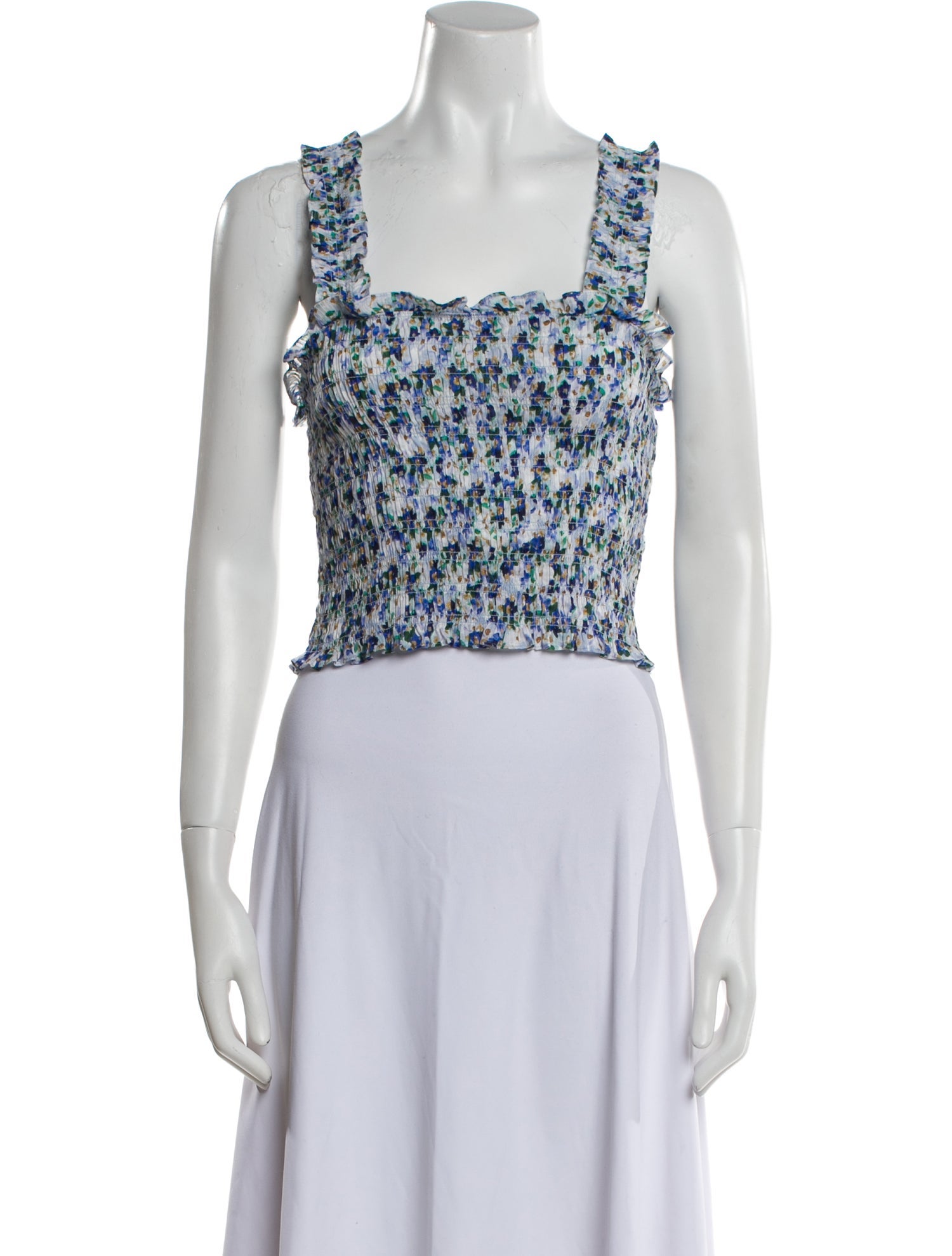 Veronica Beard Floral Print Square Neckline Crop Top