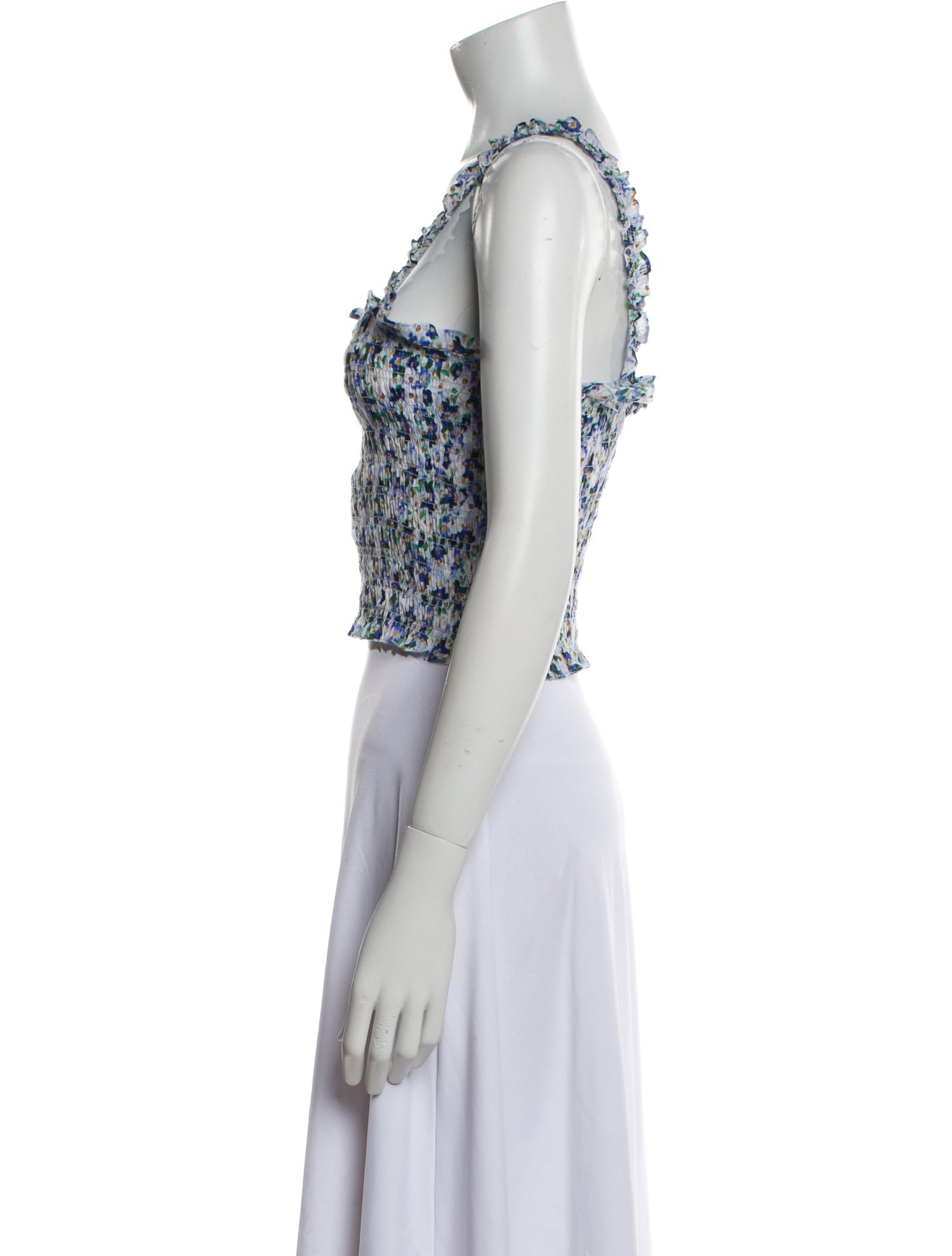 Veronica Beard Floral Print Square Neckline Crop Top