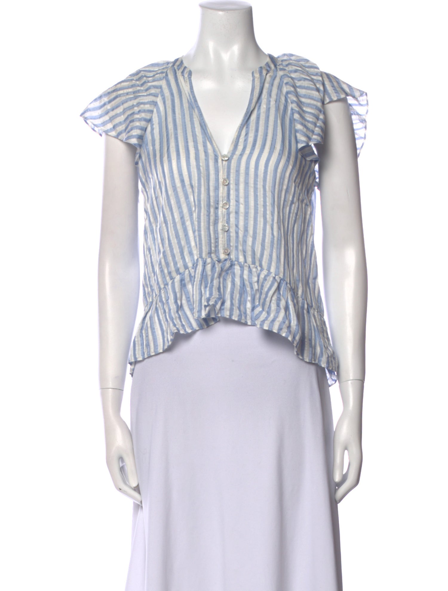 Veronica Beard Striped V-Neck Crop Top