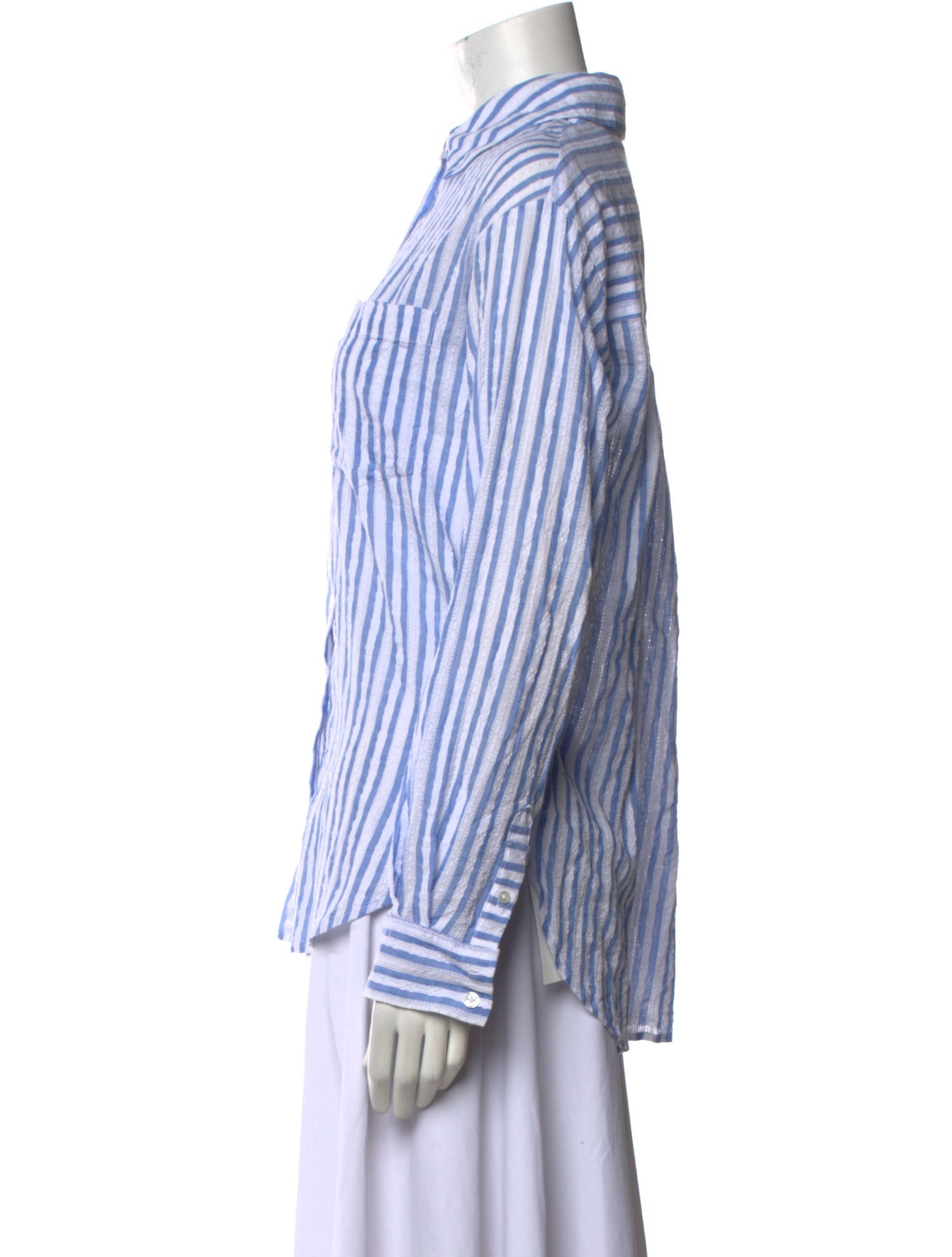 Veronica Beard Striped Long Sleeve Button-Up Top