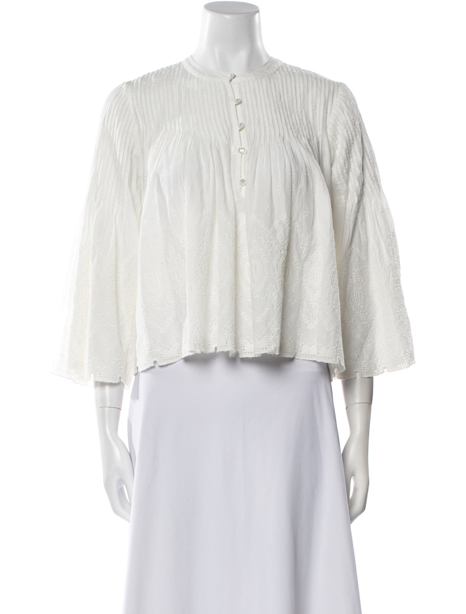 Veronica Beard Mock Neck Three-Quarter Sleeve Crop Top