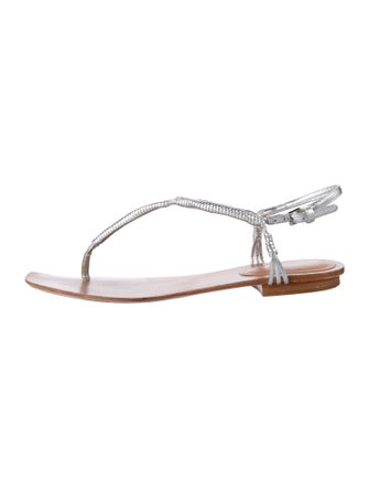 Veronica Beard Leather T-Strap Sandals