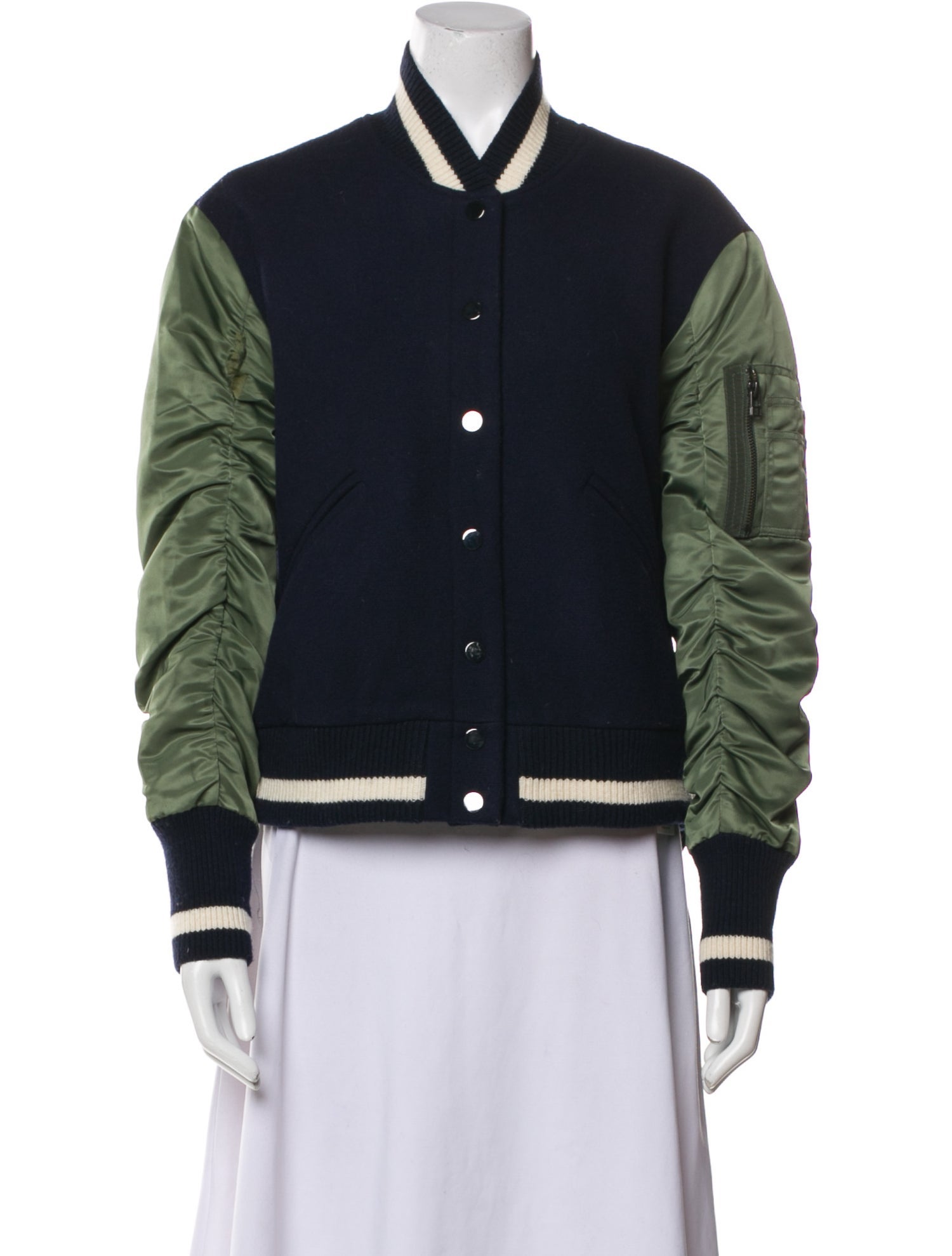 Veronica Beard Virgin Wool Colorblock Pattern Bomber Jacket