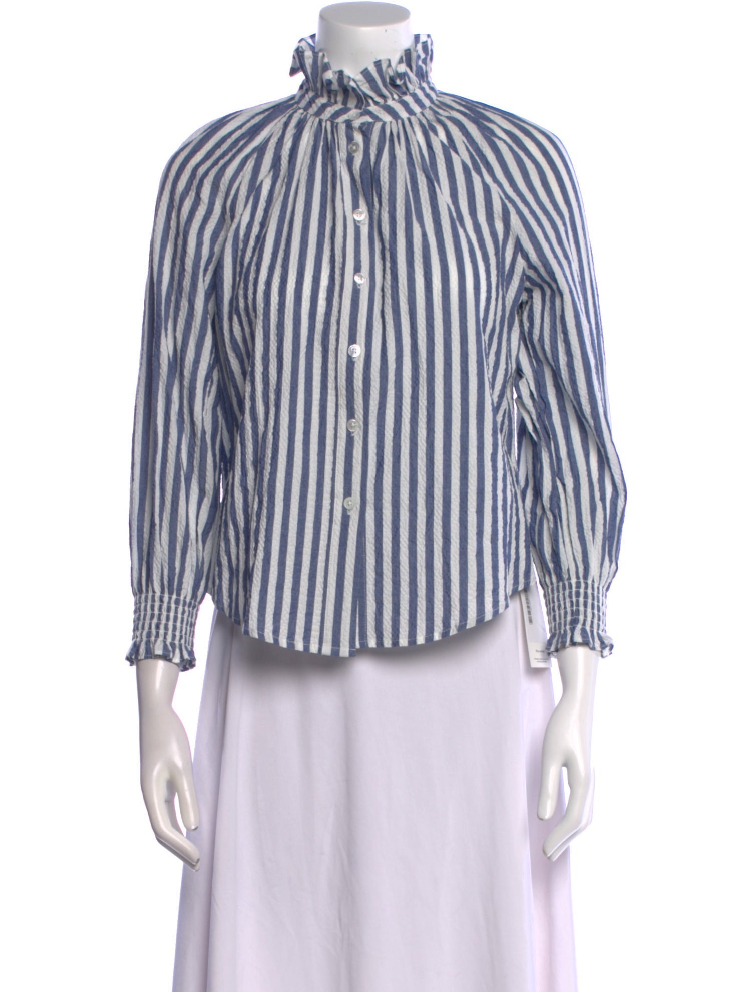 Veronica Beard Striped Mock Neck Button-Up Top