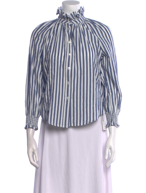Veronica Beard Striped Mock Neck Button-Up Top
