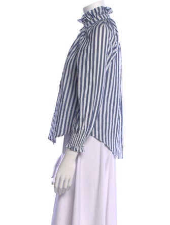 Veronica Beard Striped Mock Neck Button-Up Top