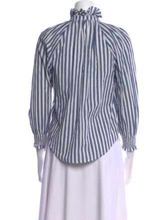 Veronica Beard Striped Mock Neck Button-Up Top