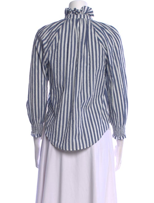 Veronica Beard Striped Mock Neck Button-Up Top