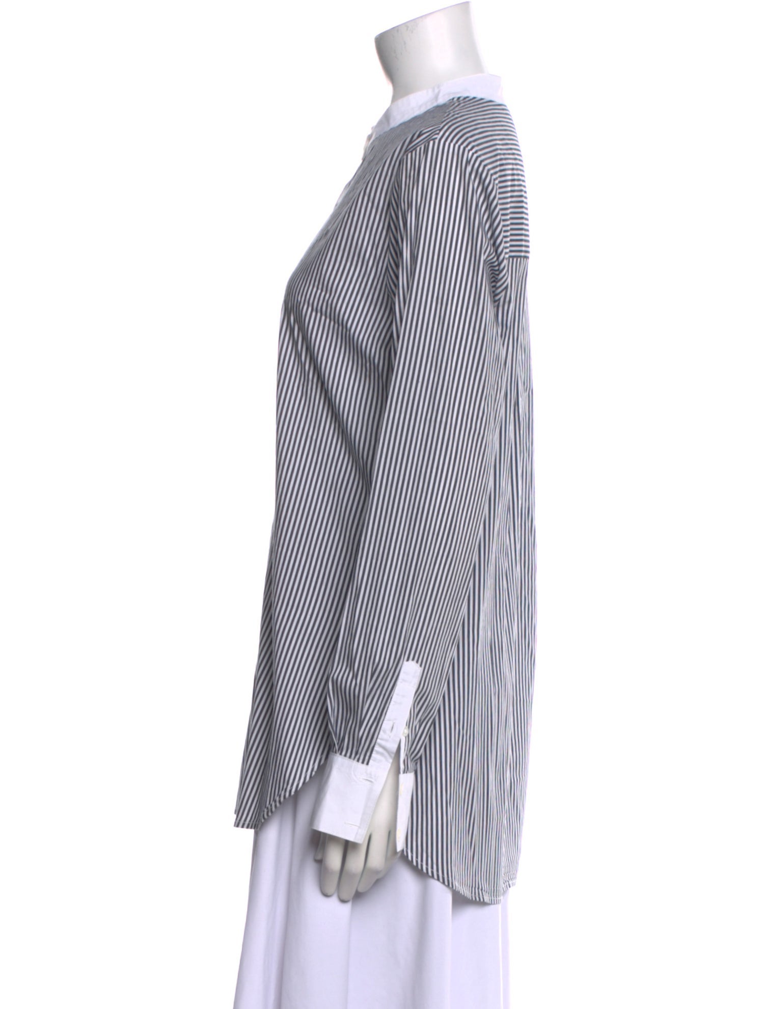 Veronica Beard Striped Mock Neck Button-Up Top