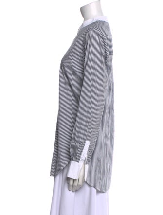 Veronica Beard Striped Mock Neck Button-Up Top