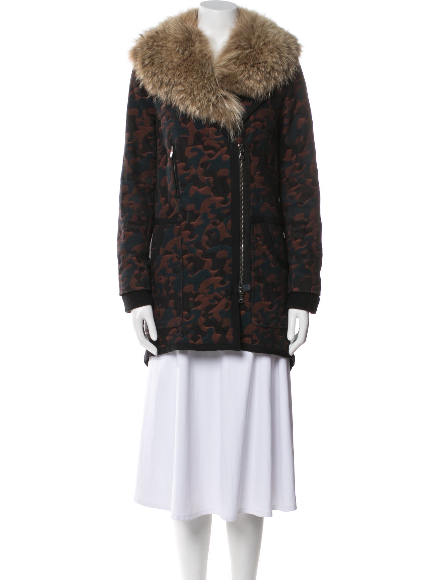Veronica Beard Tweed Pattern Faux Fur Coat