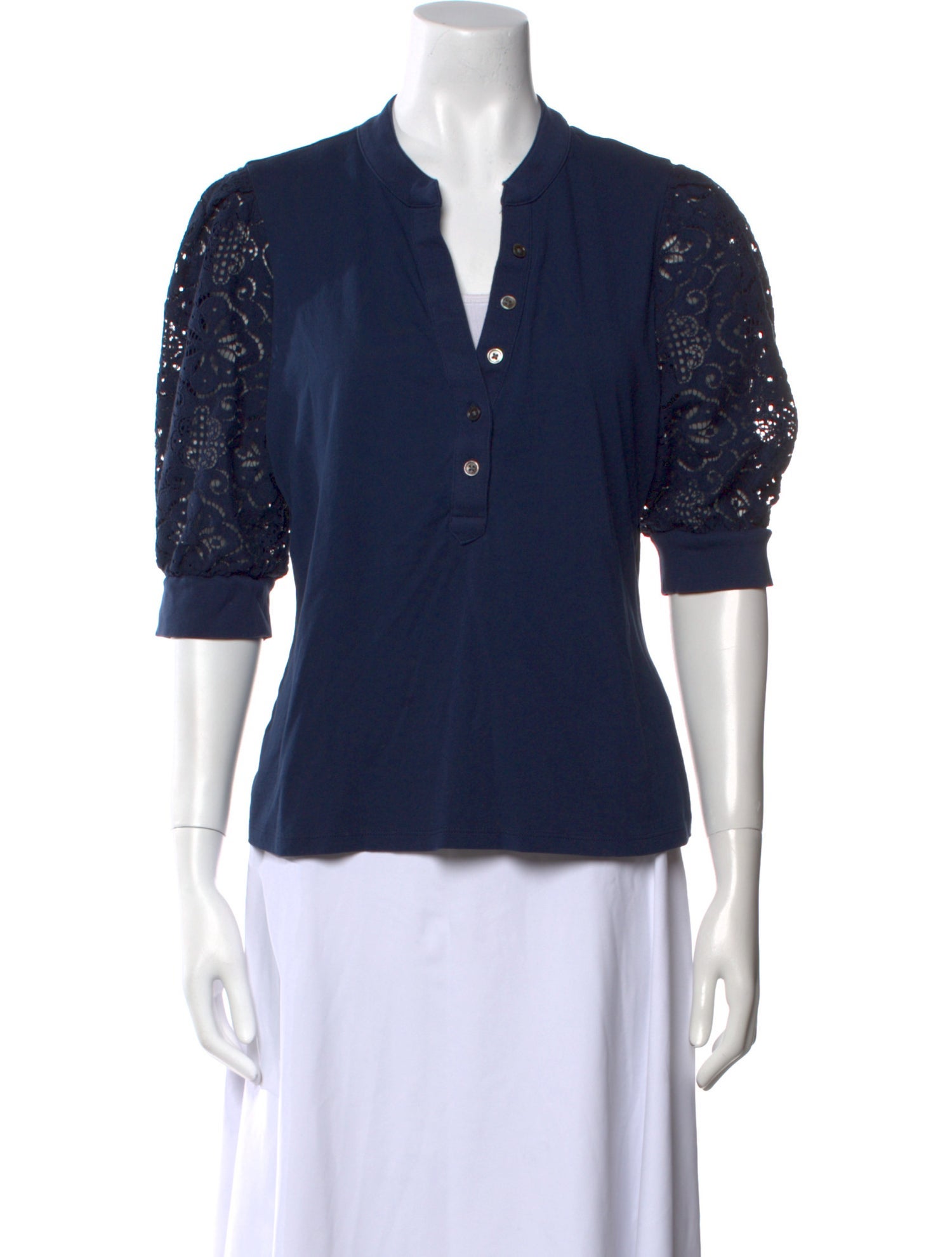 Veronica Beard V-Neck Three-Quarter Sleeve Polo