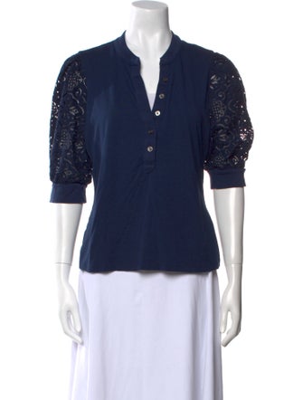 Veronica Beard V-Neck Three-Quarter Sleeve Polo