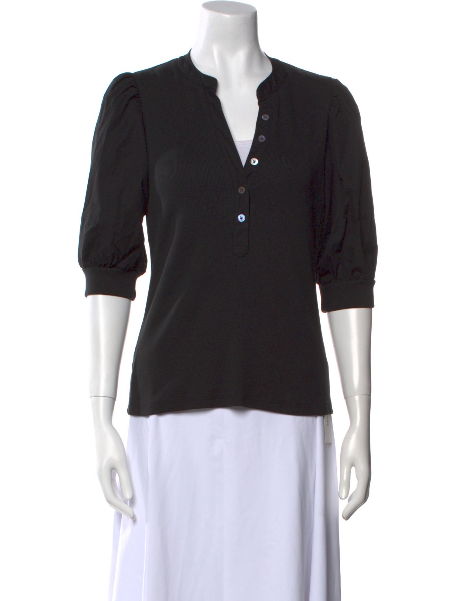 Veronica Beard V-Neck Three-Quarter Sleeve Polo