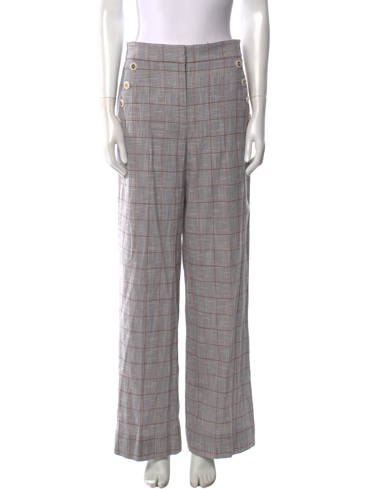 Veronica Beard Plaid Print Wide Leg Pants