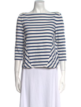 Veronica Beard Striped Bateau Neckline Crop Top