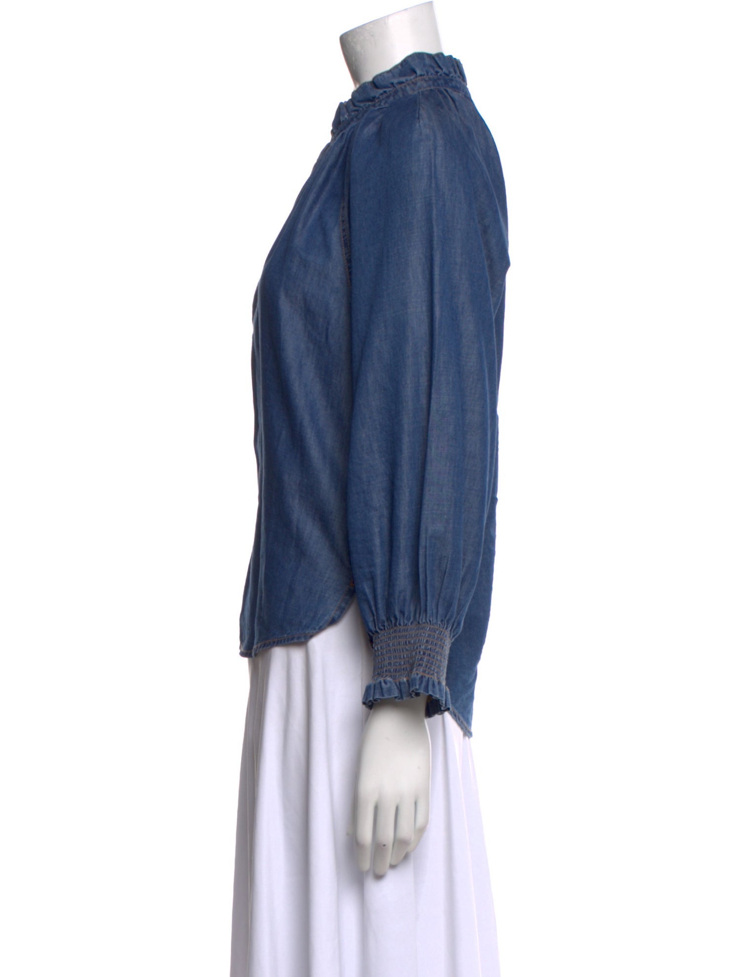 Veronica Beard Mock Neck Long Sleeve Button-Up Top