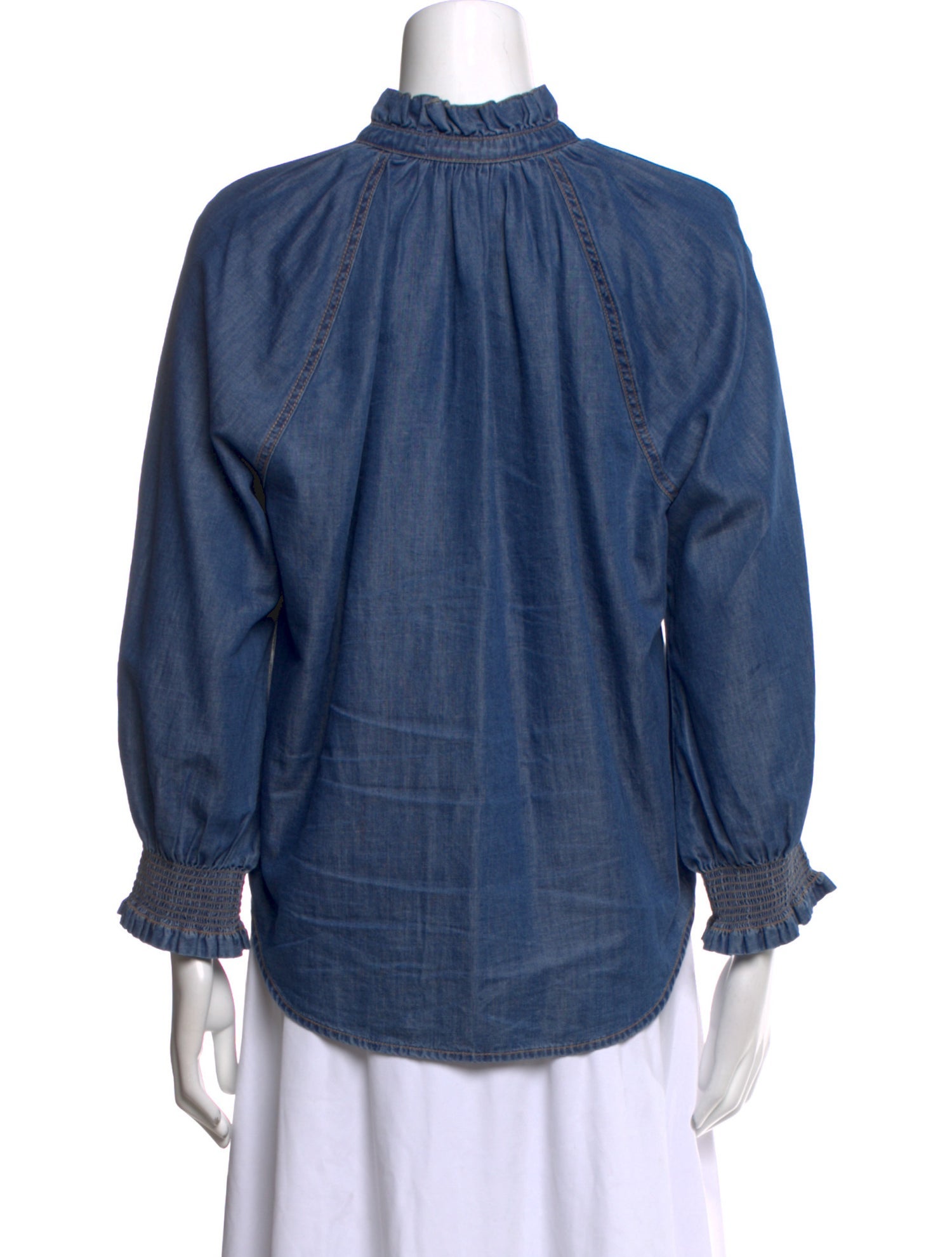 Veronica Beard Mock Neck Long Sleeve Button-Up Top